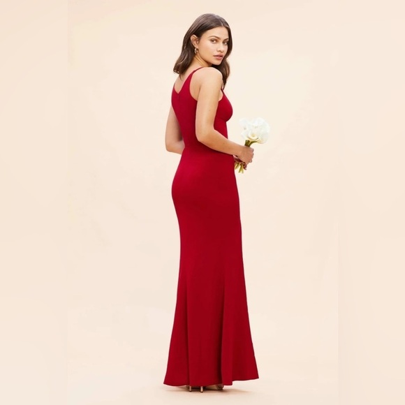 Dress The Population | Iris Side Slit Crepe Gown In Garnet Red Size S - Picture 5 of 12